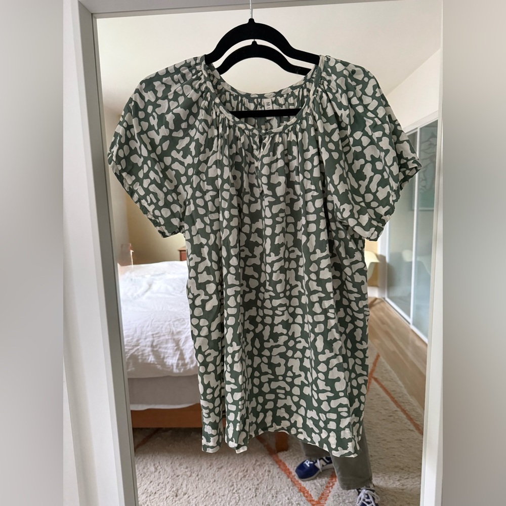 Beautiful 100% Cotton Blouse by MIRTH Sz L / Green & Beautiful !